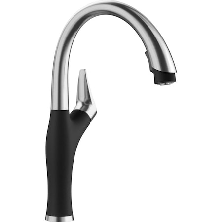 Blanco Artona Pull Down Dual Spray Kitchen Faucet 1.5 GPM - PVD Steel/Coal Black 526401